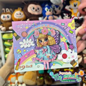 Kit de maquillaje infantil para niña con sombras, esmaltes, labiales y pulseras, variedad de accesorios.