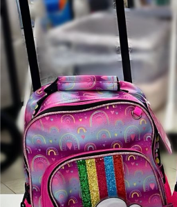 MOCHILA CON RUEDITA ROSADO ARCO IRIS