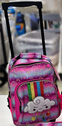 MOCHILA CON RUEDITA ROSADO ARCO IRIS